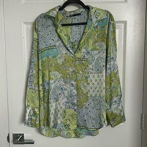 Zara top blue/green paisley